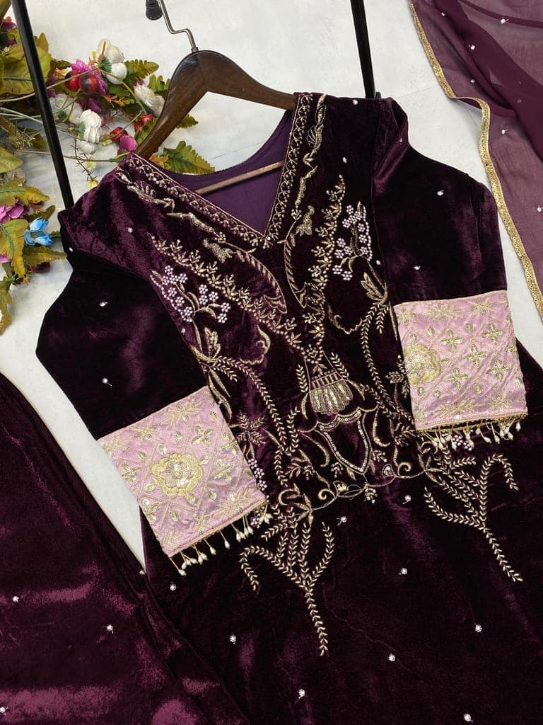 Velvet Ready to wear indian salwar kameez Dupatta for women anarkali designer pakistani dresses Festival 3 piece view 8