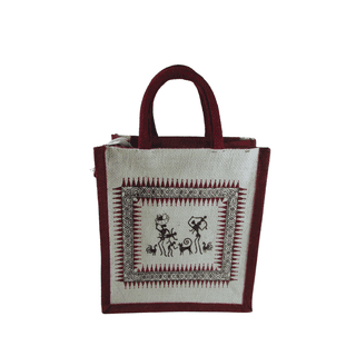 Inbag Jute Bag (Adivasi) for Lunch Box, Go Green MultiPurpose Jute Bag for Office/College/School/Tiffin/Shopping/Grocery Bag, Eco-Friendly Bag For Men, Women and Kids