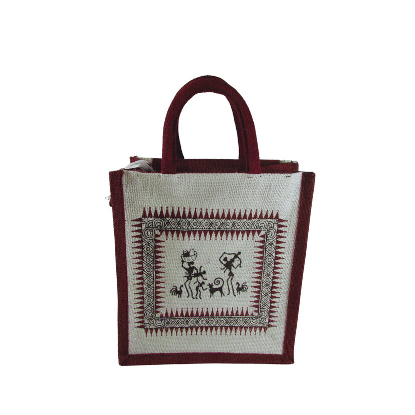 Inbag Jute Bag (Adivasi) for Lunch Box, Go Green MultiPurpose Jute Bag for Office/College/School/Tiffin/Shopping/Grocery Bag, Eco-Friendly Bag For Men, Women and Kids