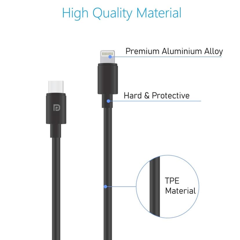 Portronics Konnect Core C 3A Type-C To 8 Pin Usb Charge And Sync Function Cable For All Type C Usb Connectivity Devices view 2
