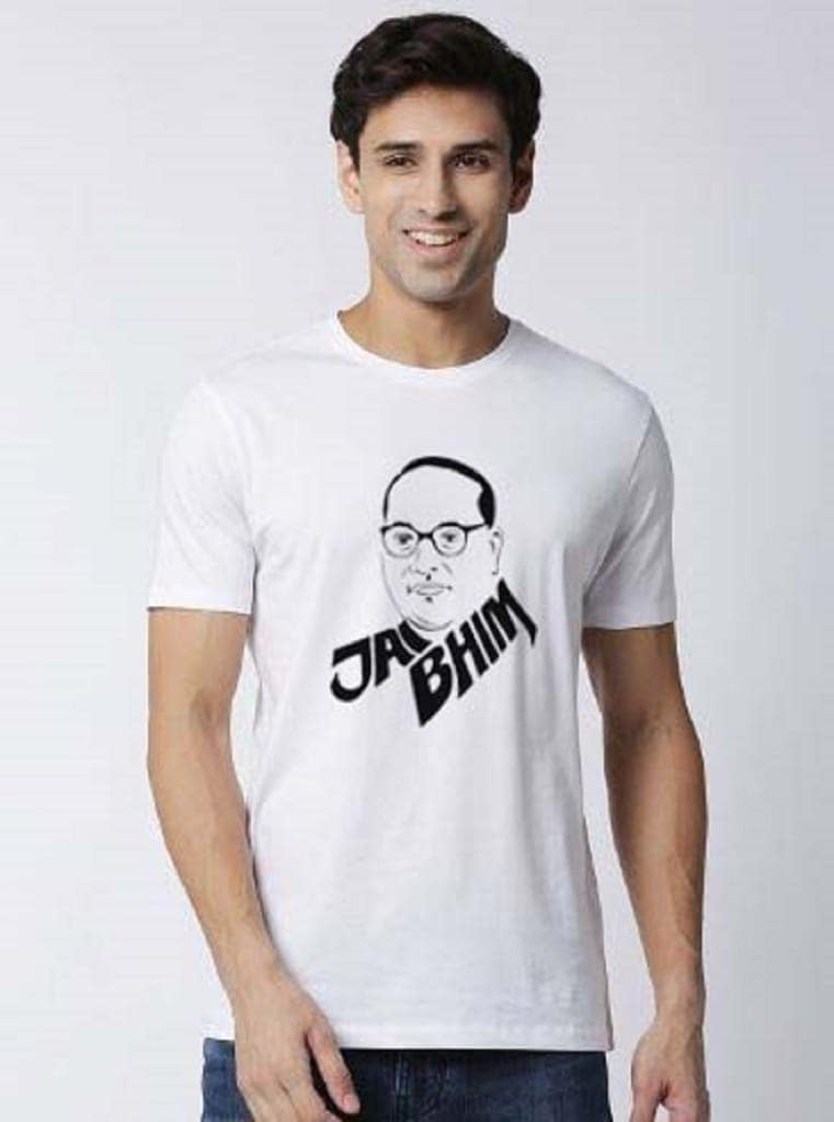 Jai Bhim & Dr. B. R. Ambedkar Printed White T-Shirt for Men | Half Sleeves Round Neck Polyester Tee by Blood Moon