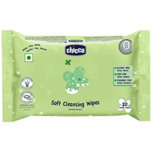 Chicco Soft Cleansing Wipes With Aloe Vera Moisturising & Nourishing 20 Pcs