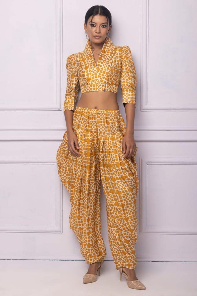 Muddy Yellow Printed Silk Blouse view 2