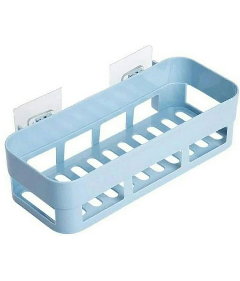 Kitchen Shelf Storage Rack Self Adhesive Traceless Rectangular Box Organizer Plastic Hanging Toilet Bathroom Desktop Wall Mount No Driling Required (Multicolor)