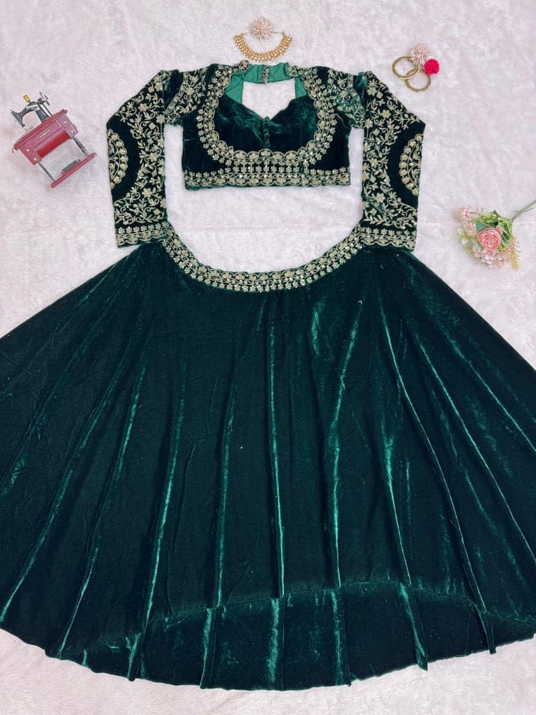 Green Lehenga Choli Readymade Stitched For Wedding Women Partywear Skirt Ready To Wear view 8