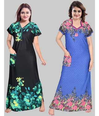 PURSA - Black Satin Women's Nightwear Nighty & Night Gowns ( Pack of 2 )
