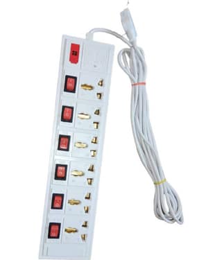 MS LED LIGHT TRADERS 6 Socket Extension Board Power Strip Multi Plug With 2 mtr wire Length