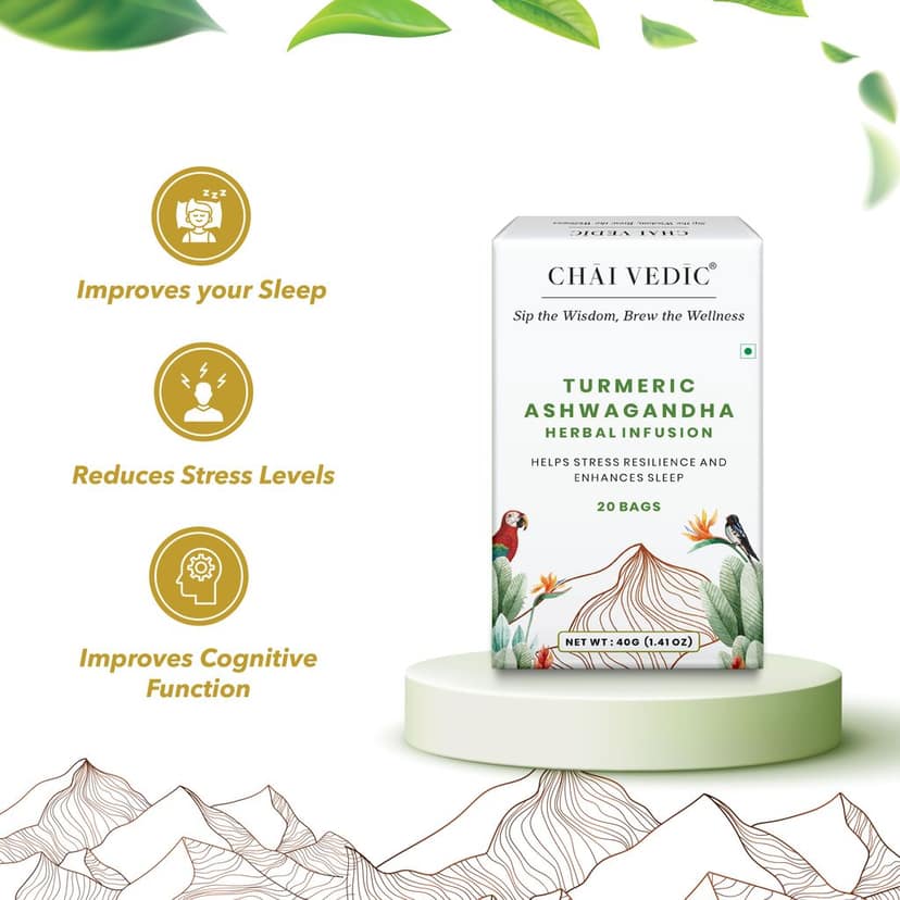Chai Vedic | Turmeric Ashwagandha Herbal Infusion Tea | Tea Bags| Tea Powder view 5