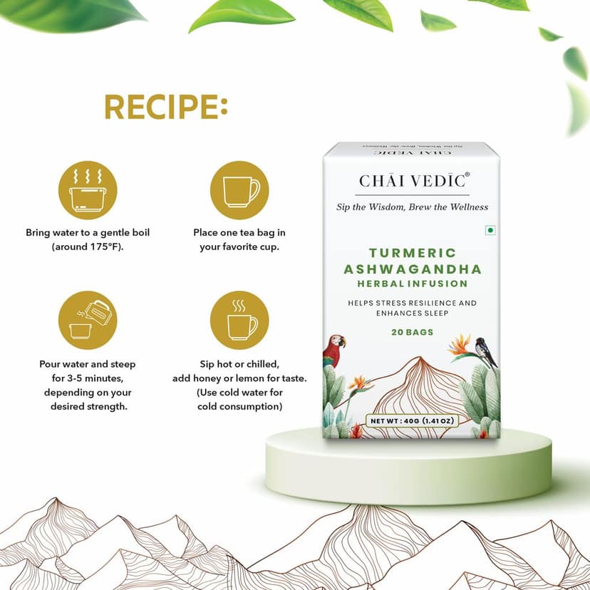 Chai Vedic | Turmeric Ashwagandha Herbal Infusion Tea | Tea Bags| Tea Powder view 6