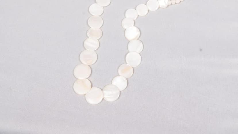 White Mother of Pearl Shell Flat Round Beads Necklace and Earrings Set view 2