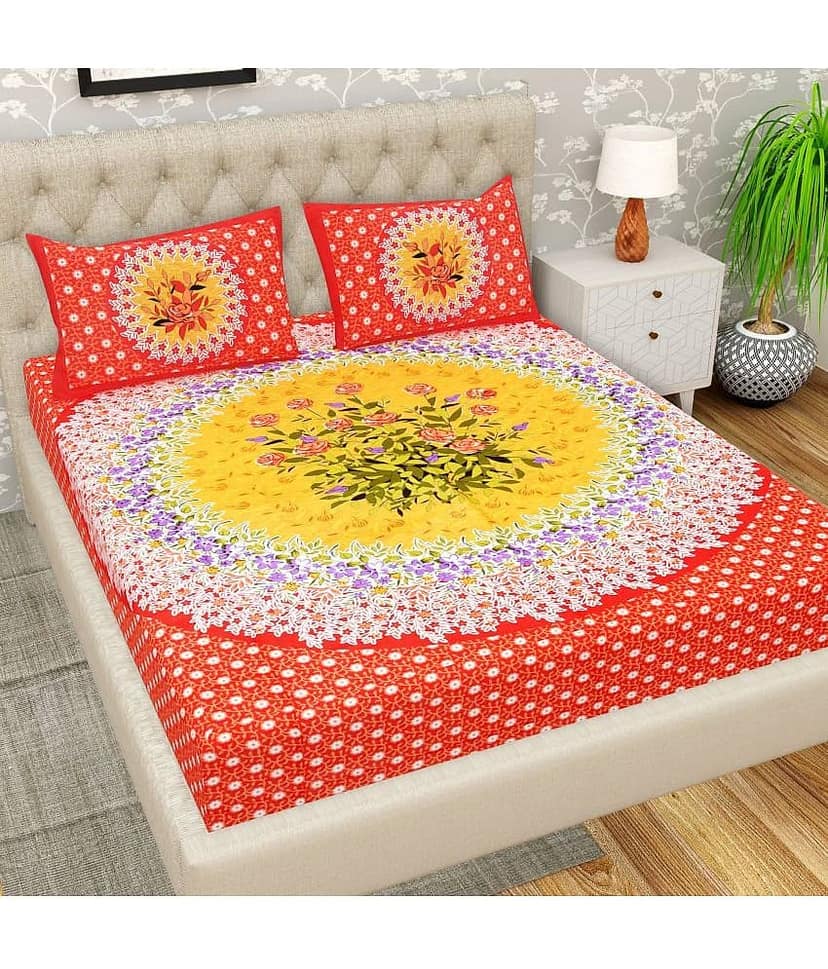 Cosito Cotton 1 Double Bedsheet with 2 Pillow Covers ( Red )