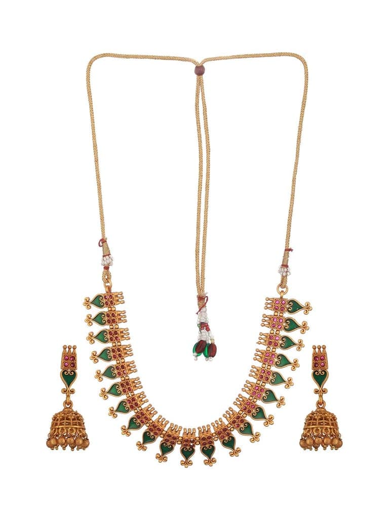 Gold Toned Green Enamelled Kerala tradition Nagapadam Floral Choker Jewellery Set view 5