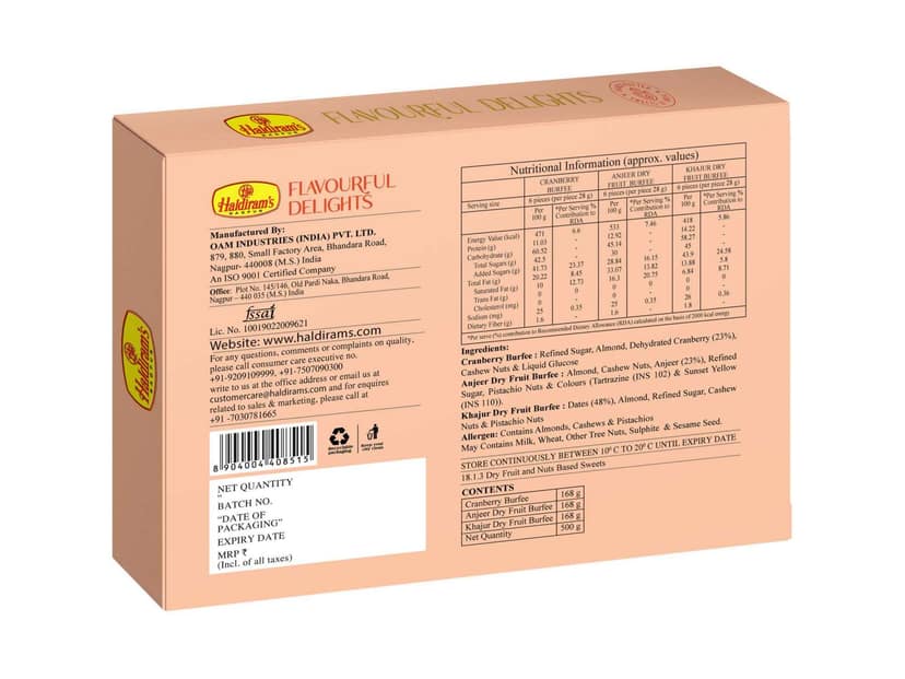 Haldiram's Flavourful Delights (Assorted Dry Fruits Burfee) Packed Sweets - 500 Gm - Pack of 2 view 2