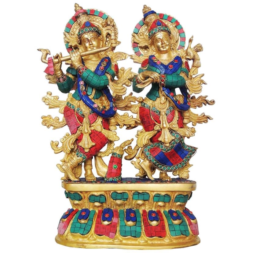 Brass Radha Krishna Big Idol With Base - Premium Temple Statue, Height : 17 Inch (BSMAS961 B) view 2
