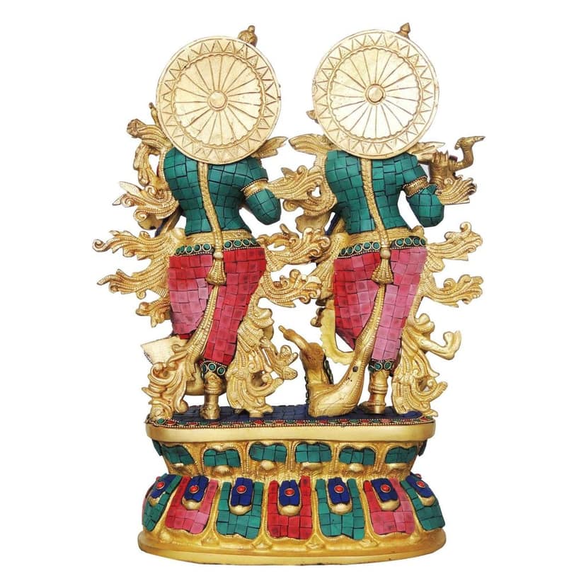 Brass Radha Krishna Big Idol With Base - Premium Temple Statue, Height : 17 Inch (BSMAS961 B) view 3