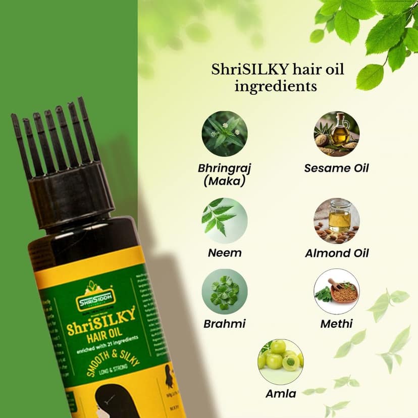 Shrisiddh Shrisilky Hair Oil 105ml | Ayurvedic Hair Growth Oil with Almond, Coconut, Sesame (Cold-Pressed) | Kshirpak Veedhi Processed | Reduces Hair Fall & Strengthens Roots | view 5