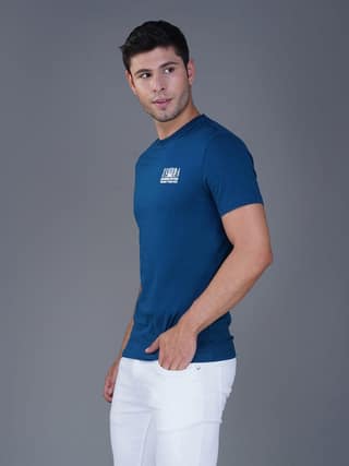 Round Neck Branded Cotton Jersey T-Shirt for Men Blue