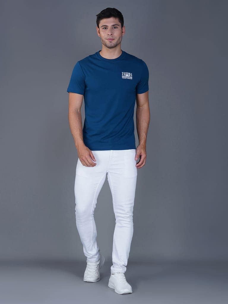 Round Neck Branded Cotton Jersey T-Shirt for Men Blue view 5