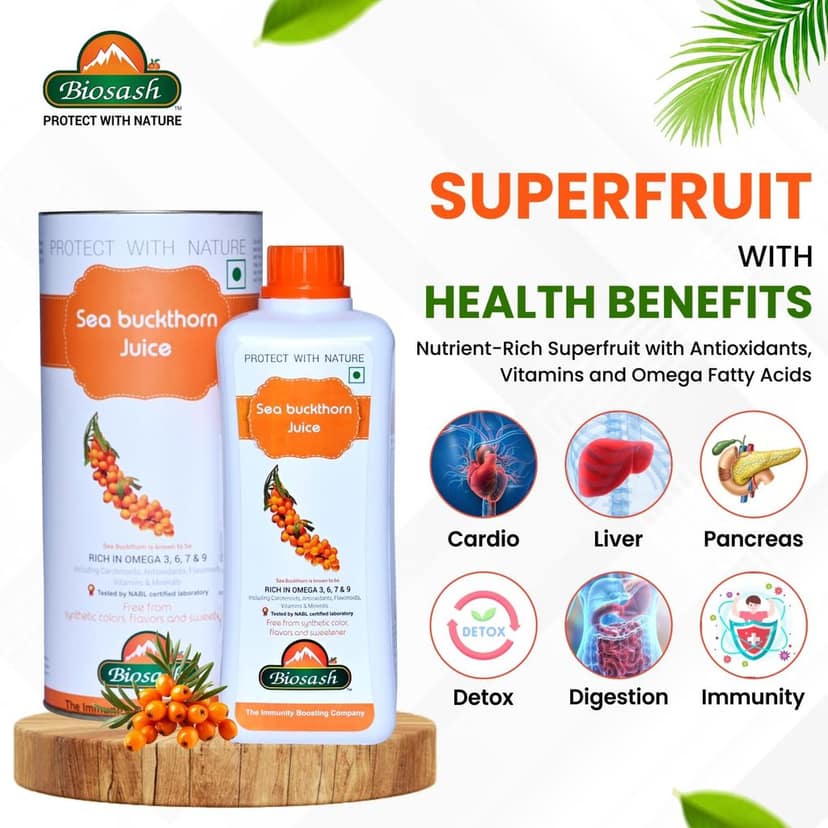 Biosash Sea Buckthorn Juice | 99.9% Pure Cold-Pressed Organic Juice | Rich in Omega 3 6 7 9 | No Sugar, No Additives | Vegan & Clinically Proven Nutritional Support view 2