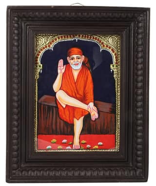 Poompuhar Saibaba Tanjore Painting (Gold Foil Work, 8 inch x 1 inch x 10 inch , Multicolour )