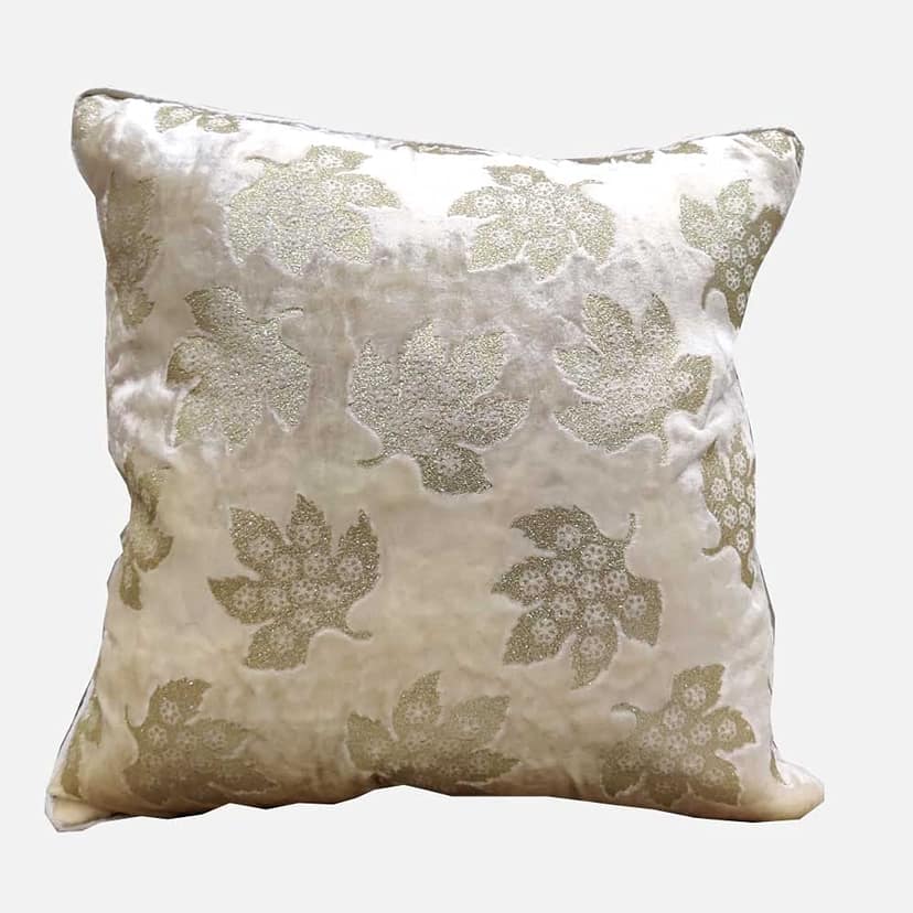 Cream Cushion Cover with Leaf Zari Embroidered Stitched Zippered Velvet Cushion Cover (Ivory ) | 16X16 Inches | 40cm * 40 cm I Set of 3| view 2