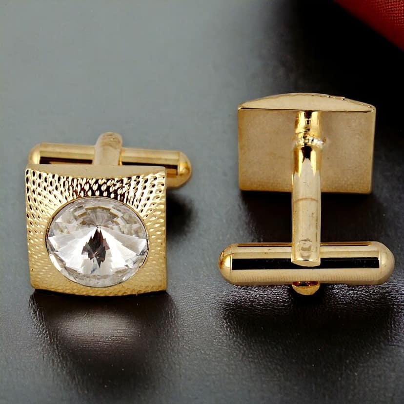 LUCKY JEWELLERY Unique White Color Golden Plated Formal Wedding Shirt, Suit, Blazer Cufflinks Pair Set for Men.(257-M4C4-R4759) view 2