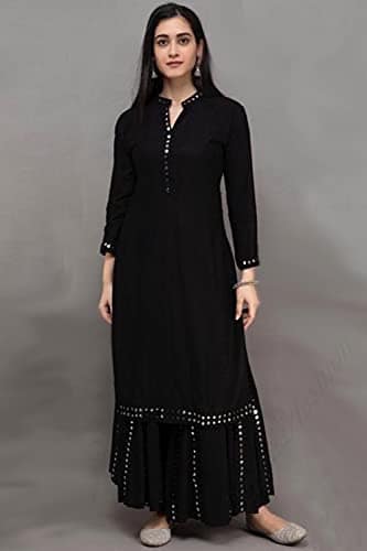 Buy & Try Women's Rayon Kurta Plazzo Set with Aari Work, Straight Kurti Set with Plazzo for Girls, Diwali, Festival Puja. view 3