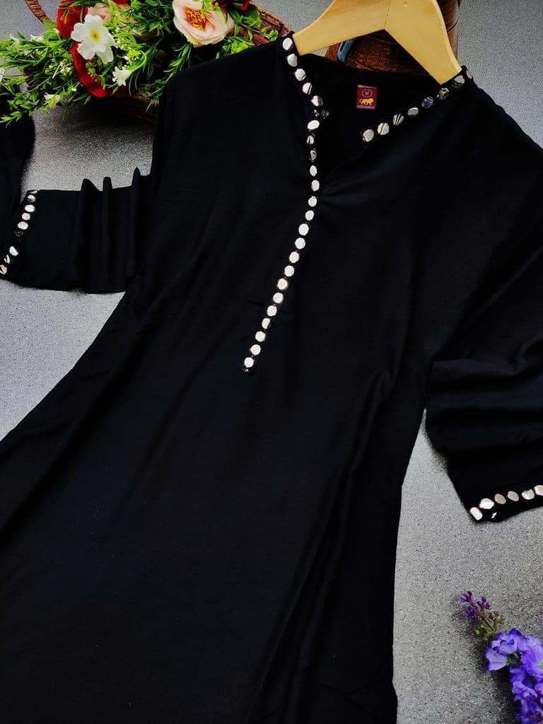 Buy & Try Women's Rayon Kurta Plazzo Set with Aari Work, Straight Kurti Set with Plazzo for Girls, Diwali, Festival Puja. view 5