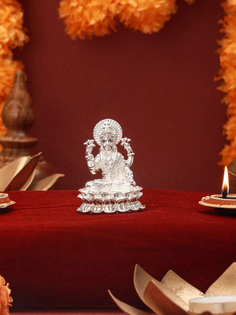 999 Pure Silver Divine Goddess Lakshmi Mata On lotus Silver Idol view 2