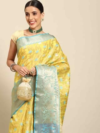 Women's Brocade Soft Silk Zari Woven Saree With Unstiched Blouse Piece