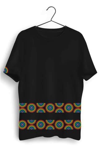 Color Circle Graphic Printed Mens Round Neck Black Cotton Tshirt