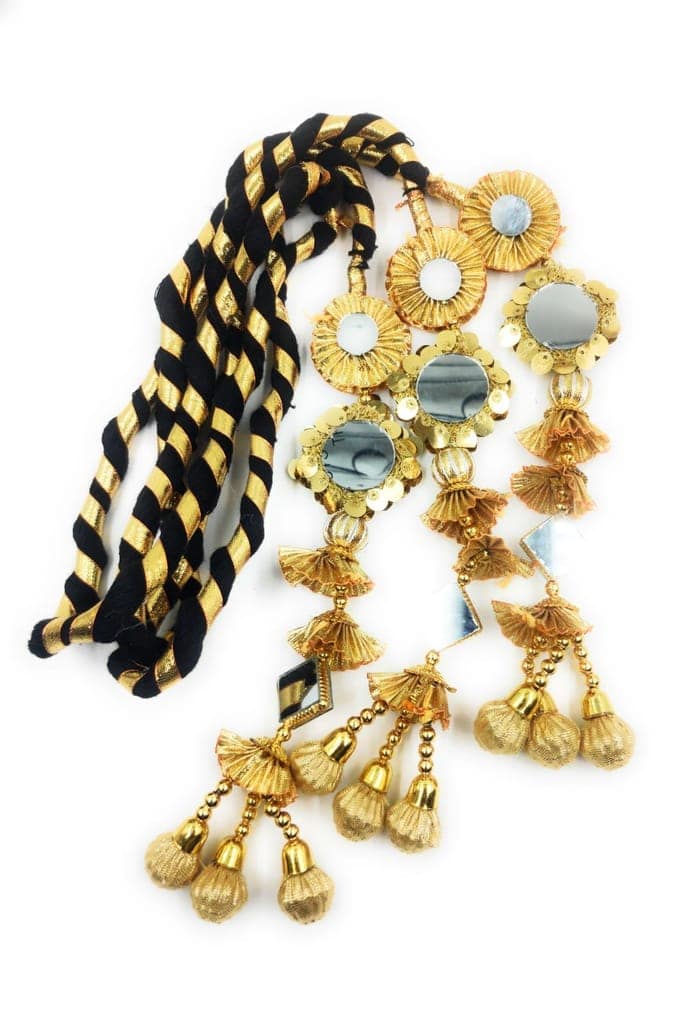 Mirror work Patiala Shahi Punjabi Paranda for Women-Braid Tassles (Golden & Black) 1 piece