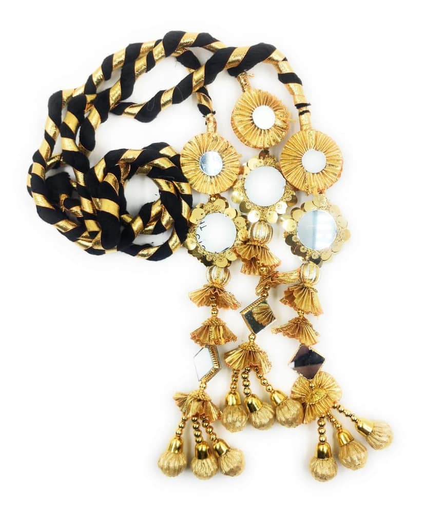 Mirror work Patiala Shahi Punjabi Paranda for Women-Braid Tassles (Golden & Black) 1 piece view 3