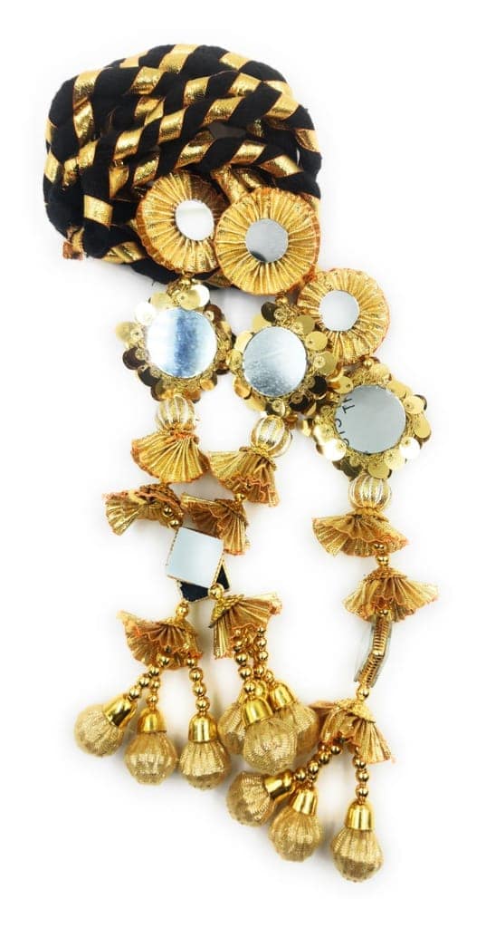 Mirror work Patiala Shahi Punjabi Paranda for Women-Braid Tassles (Golden & Black) 1 piece view 4