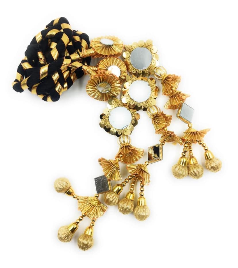 Mirror work Patiala Shahi Punjabi Paranda for Women-Braid Tassles (Golden & Black) 1 piece view 5