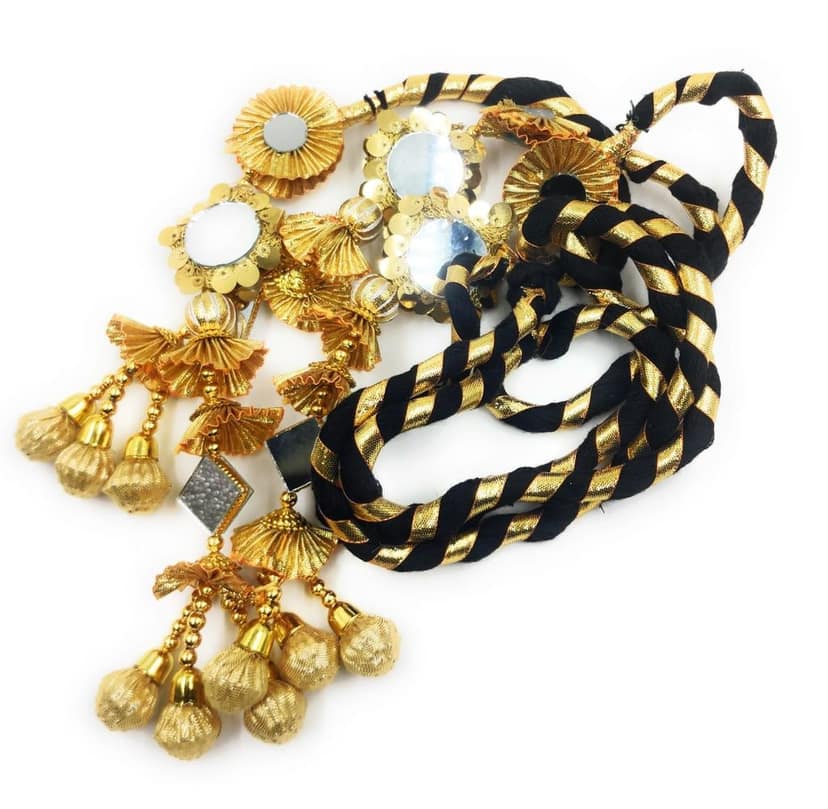 Mirror work Patiala Shahi Punjabi Paranda for Women-Braid Tassles (Golden & Black) 1 piece view 6