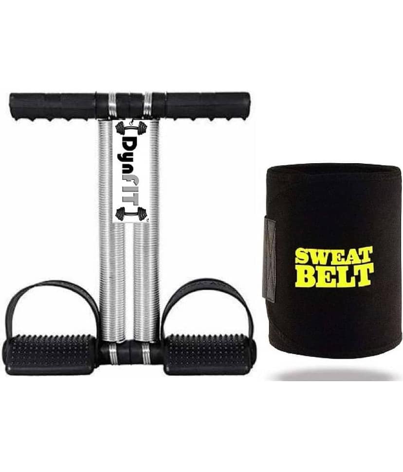 DynFIT set of double spring ab exerciser/tummy trimmer with sweat slimming belt for men and women