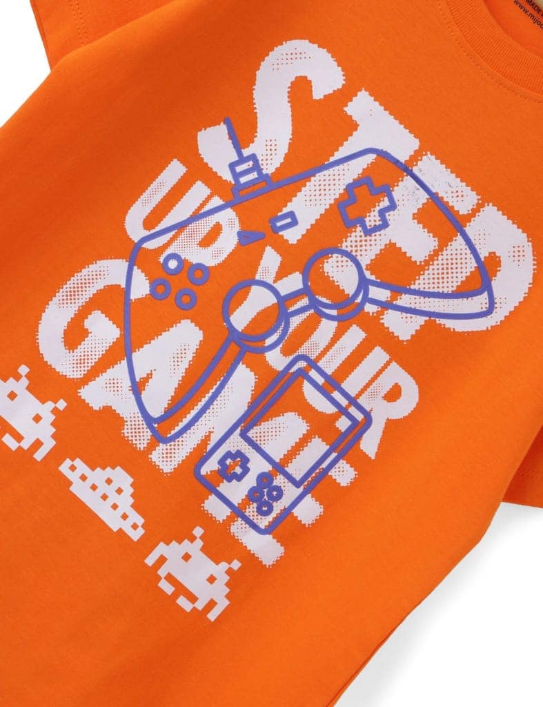 Boys T-Shirt All Aboard Blue / Scarlet Ibis Orange, Soft Cotton, Ages 7-14 (2pcs pack) view 3