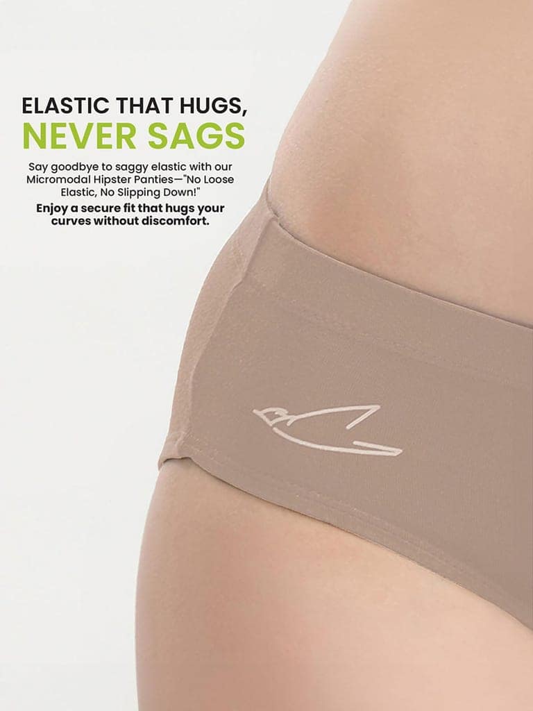 Freecultr Women’s Micromodal Mid-Rise Hipster | Super Soft & Breathable Fabric | Medium Rear Coverage | Comfortable Stretch Elastic | Pack of 3 |Color - Pink,Clay,Coffee view 5