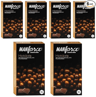 Manforce Premium Hotdots Belgian Chocolate Condoms with Bigger Dots - 10 Pieces x Pack of 6