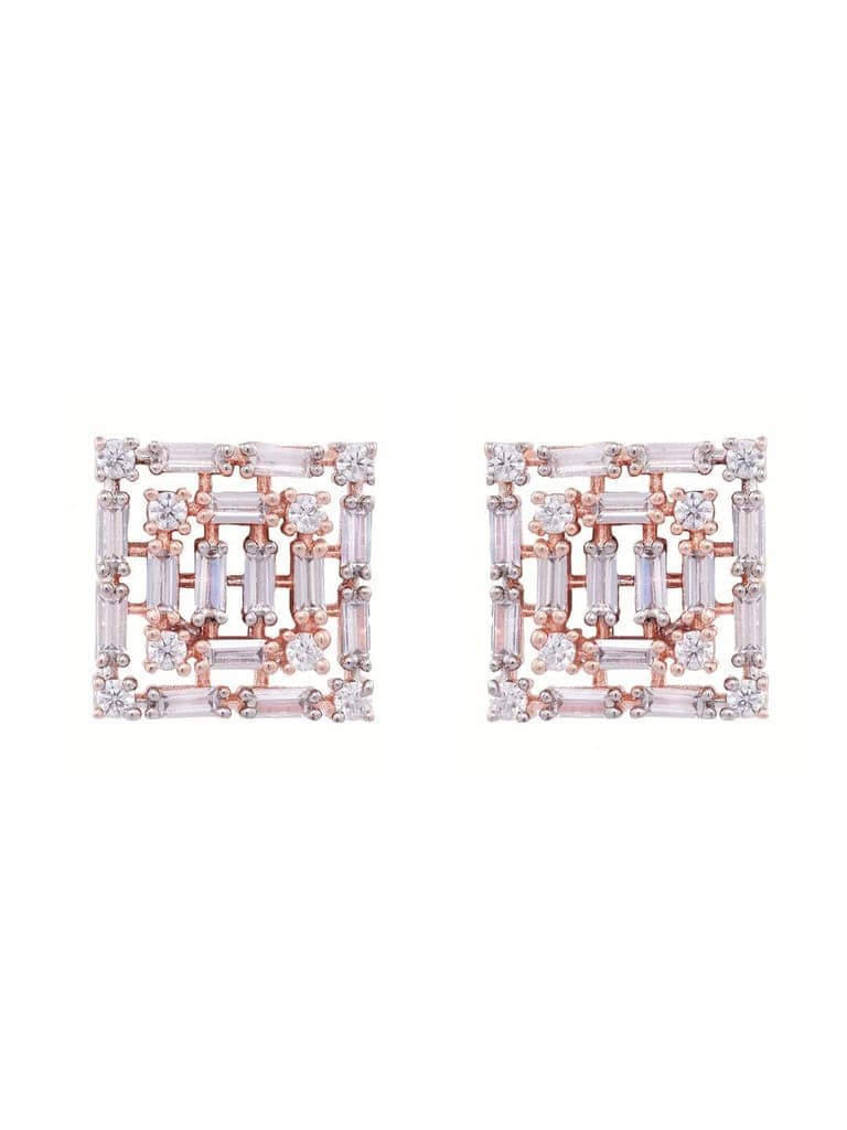 Rose Gold White AD studded handcrafted square Ear Ring view 2