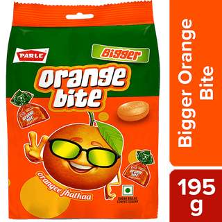 Parle Bigger Orange Bite Candy - Sugar Boiled, Sweet & Tangy, 195 G