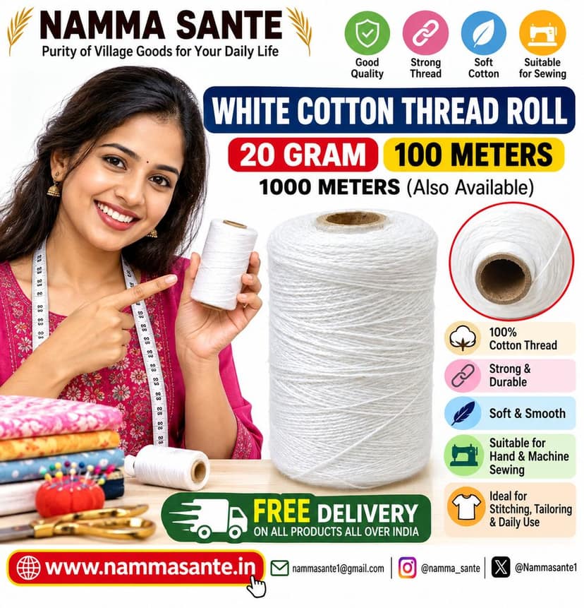 White Cotton Thread Roll 20gm 1000metres view 3