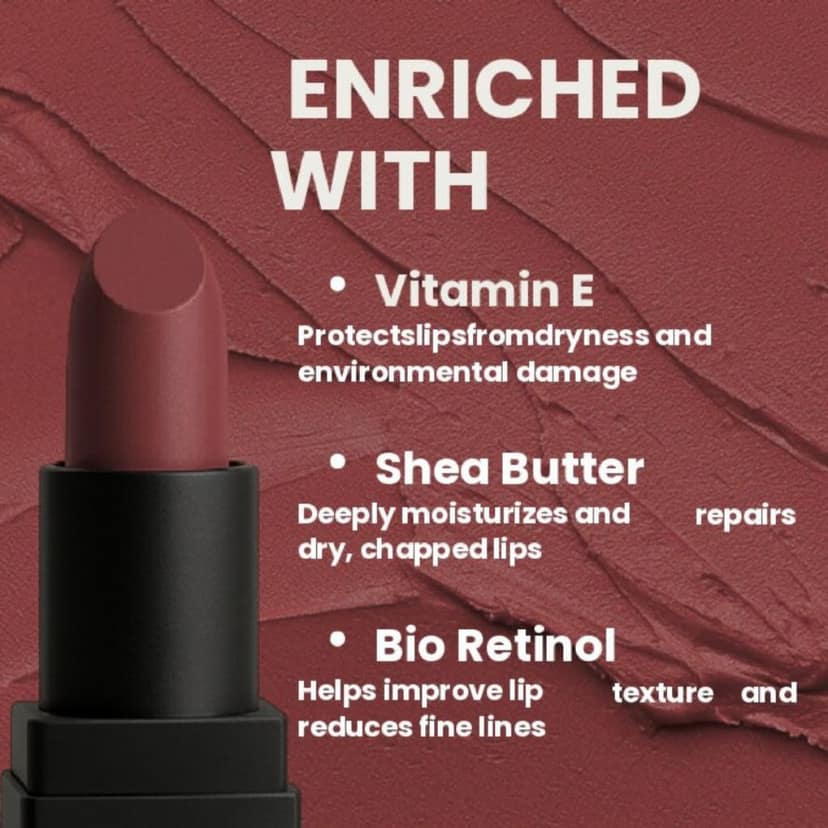 POPPIK Bullet Matte Lipstick for Women | Creamy Matte, Long Lasting Lip Color | High Coverage, Soft & Comfortable Formula | Daily Use Lip Makeup | Ideal for Casual Outings, Wedding, Gift | 3.8gm view 4