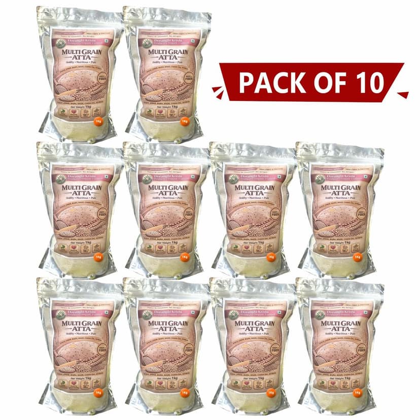 Multi Grain Atta 1 Kg Pack of 10 by Dorangla Krishi Producer Company – Pure, Natural & Farm-Fresh Atta for Daily Cooking.