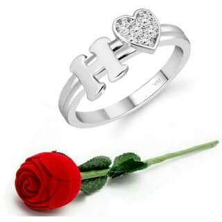 VFJ cz alloy Rhodium plated Valentine collection Initial"H"Letter with heart ring