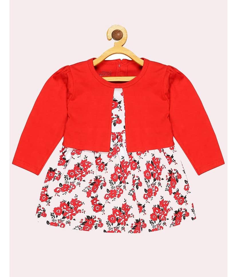 Babeezworld Cotton Frock For Girls ( Pack of 1 , Red )