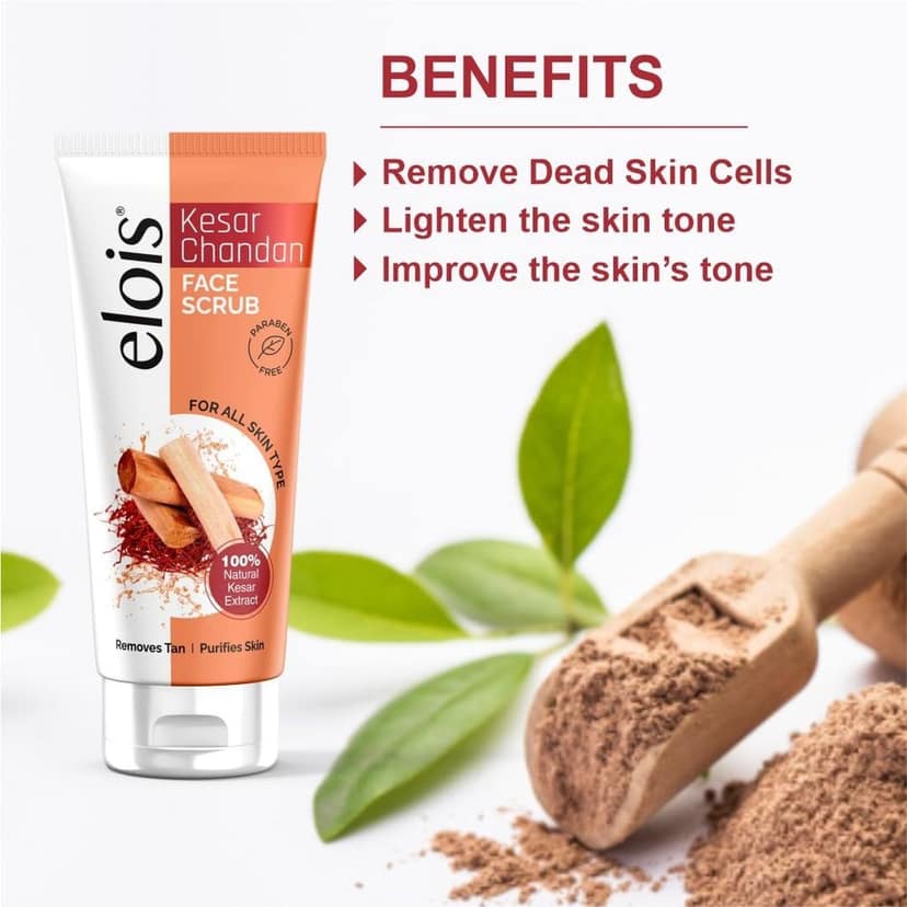 Elois Kesar Chandan Face Scrub for Exfoliation, Deep Cleansing, Blackhead Removal And Pore Minimization Glowing for men and women 100 gm view 6