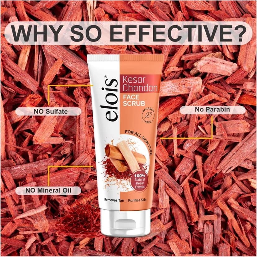 Elois Kesar Chandan Face Scrub for Exfoliation, Deep Cleansing, Blackhead Removal And Pore Minimization Glowing for men and women 100 gm view 7