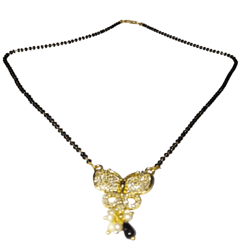 Black Beads Mangalsutra with Butterfly Pendant view 3